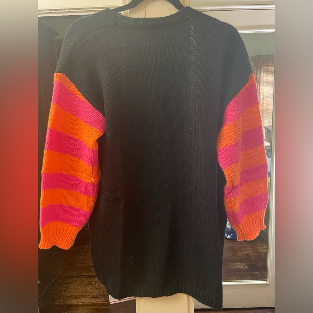 BLACK Pink and Orange Striped and Floral Knit Cardigan Sweater - Picture 8 of 8